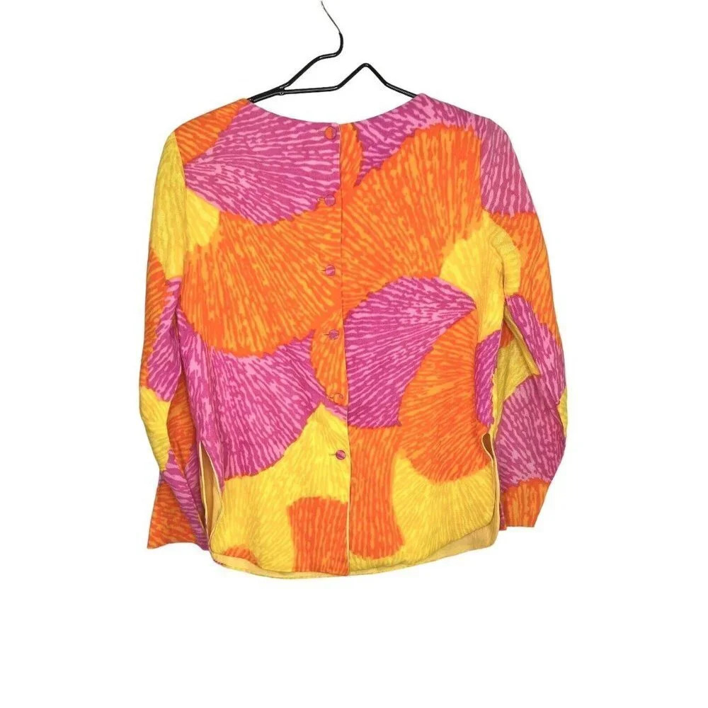 Vintage Joy Stevens Top Blouse 1960s Groovy Gogo Mod Flower Power Button Back - Picture 9 of 15
